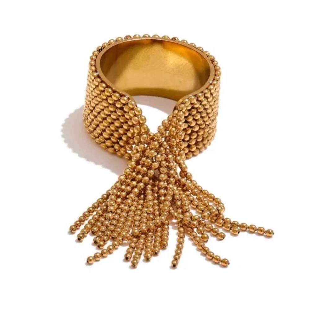 NEW Tassel Fringe Statement Ring 18K Gold Plated Open Adjustable Maximalist